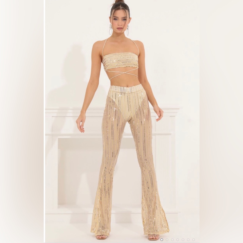 Sequin Striped 3 Piece Set in Gold: Lucy in the Sky